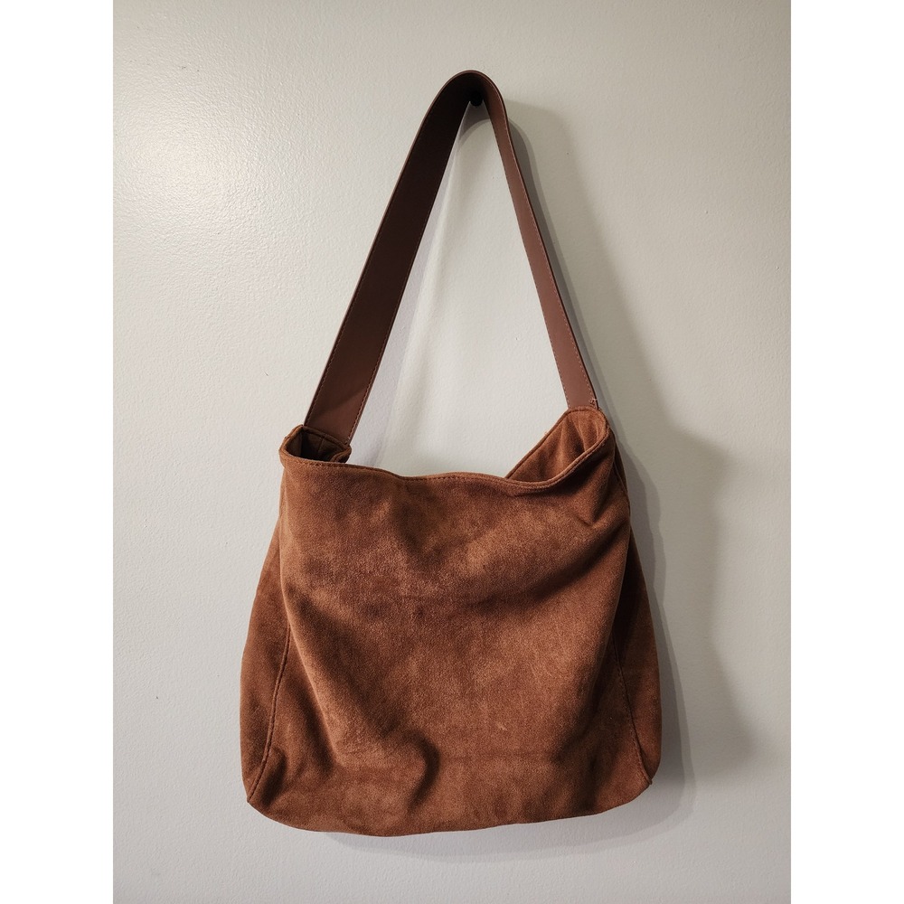 Urban Expressions Cognac Faux Suede Hobo Shoulder Bag Brown Slouchy Minimalist